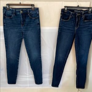 Set of Two American Eagle Outfitters Blue Skinny Jeans with Tapered Leg